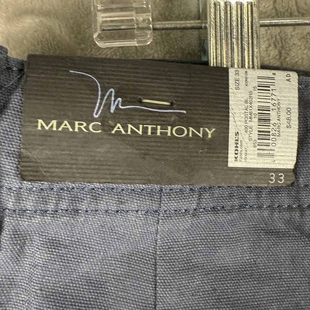 Marc Anthony Mens‎ Navy Blue Cargo Shorts Size 33 Linen Blend Casual Outdoors